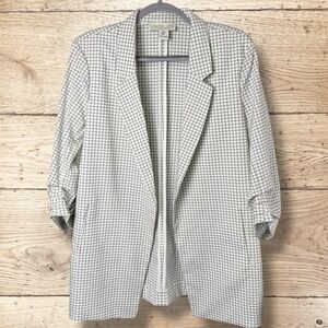 RACHEL ZOE Womens 3/4 Ruched Sleeve Checkered‎ Blazer Jacket Size XL